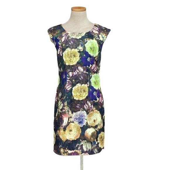 Darling Layla Fitted Dress Midi Short Sleeves Green Purple Floral Size Small S - Picture 1 of 14